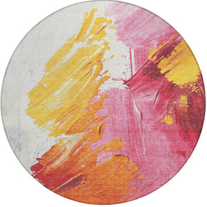 HomeRoots 5' Modern Blush Gold and Orange Abstract Area Rug - Durable, Washable, Indoor-Outdoor Versatility 8' Round 622482
