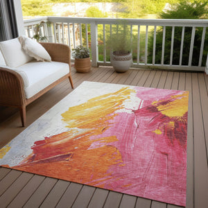 HomeRoots 5' Modern Blush Gold and Orange Abstract Area Rug - Durable, Washable, Indoor-Outdoor Versatility 8' X 10' 622483