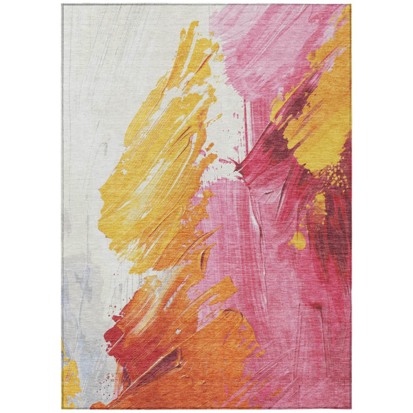 HomeRoots 5' Modern Blush Gold and Orange Abstract Area Rug - Durable, Washable, Indoor-Outdoor Versatility 9' X 12' 622484