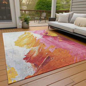 HomeRoots 5' Modern Blush Gold and Orange Abstract Area Rug - Durable, Washable, Indoor-Outdoor Versatility 9' X 12' 622484