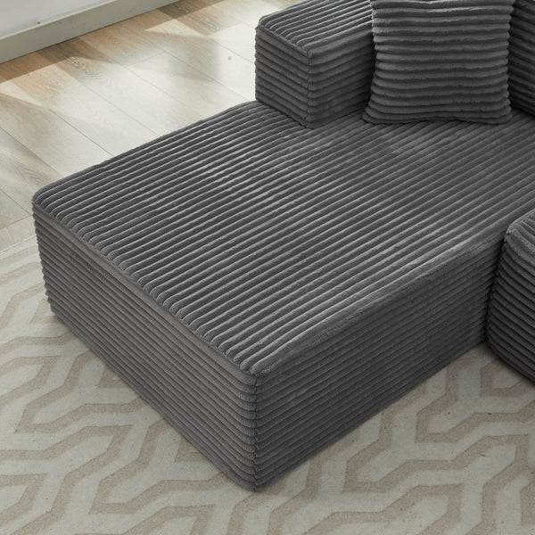 English Elm 106" Cloud Sectional Couch – Luxurious Modular Deep-Seating Sofa In Gray Corduroy, No Assembly Needed! W1143S00024