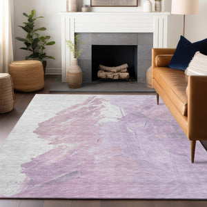 HomeRoots 5' Abstract Lavender and Ivory Area Rug - Stylish, Washable, Ideal for Indoor and Outdoor Spaces 5' X 8' 622487