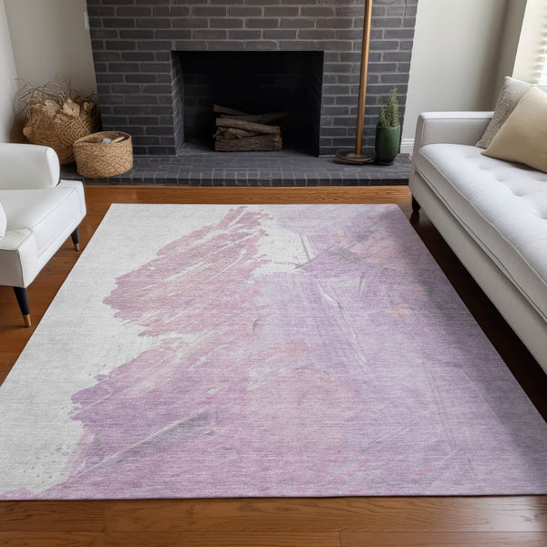 HomeRoots 5' Abstract Lavender and Ivory Area Rug - Stylish, Washable, Ideal for Indoor and Outdoor Spaces 5' X 8' 622487