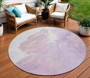 HomeRoots 5' Abstract Lavender and Ivory Area Rug - Stylish, Washable, Ideal for Indoor and Outdoor Spaces 8' Round 622488