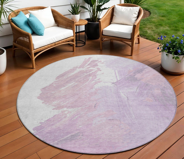 HomeRoots 5' Abstract Lavender and Ivory Area Rug - Stylish, Washable, Ideal for Indoor and Outdoor Spaces 8' Round 622488