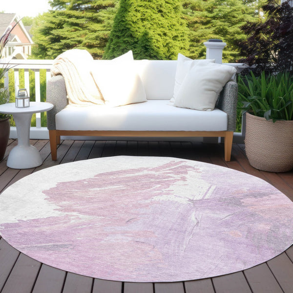HomeRoots 5' Abstract Lavender and Ivory Area Rug - Stylish, Washable, Ideal for Indoor and Outdoor Spaces 8' Round 622488