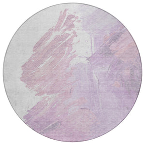 HomeRoots 5' Abstract Lavender and Ivory Area Rug - Stylish, Washable, Ideal for Indoor and Outdoor Spaces 8' Round 622488
