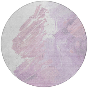 HomeRoots 5' Abstract Lavender and Ivory Area Rug - Stylish, Washable, Ideal for Indoor and Outdoor Spaces 8' Round 622488
