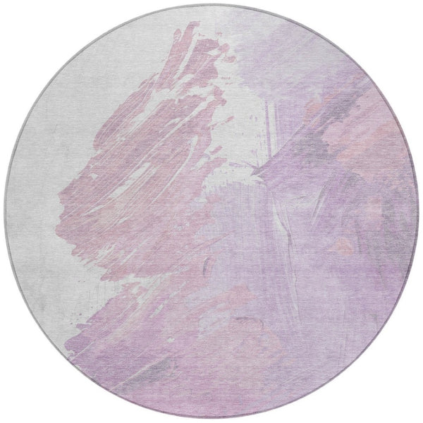HomeRoots 5' Abstract Lavender and Ivory Area Rug - Stylish, Washable, Ideal for Indoor and Outdoor Spaces 8' Round 622488