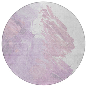 HomeRoots 5' Abstract Lavender and Ivory Area Rug - Stylish, Washable, Ideal for Indoor and Outdoor Spaces 8' Round 622488