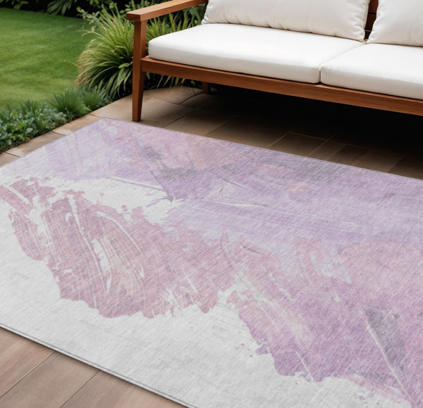 HomeRoots 5' Abstract Lavender and Ivory Area Rug - Stylish, Washable, Ideal for Indoor and Outdoor Spaces 8' X 10' 622489