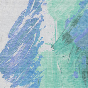 HomeRoots 5' Refreshing Pale Aqua Mint Green and Ivory Abstract Washable Area Rug for Indoor and Outdoor Use 5' X 8' 622499
