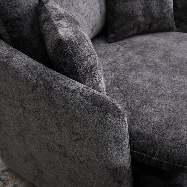 English Elm 360° 360 Swivel Oversized Chenille Armchair with Pocket Spring Seat and Three Throw Pillows Dark Grey W1361S00092