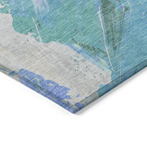 HomeRoots 5' Refreshing Pale Aqua Mint Green and Ivory Abstract Washable Area Rug for Indoor and Outdoor Use 8' Round 622500