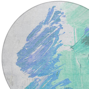 HomeRoots 5' Refreshing Pale Aqua Mint Green and Ivory Abstract Washable Area Rug for Indoor and Outdoor Use 8' Round 622500