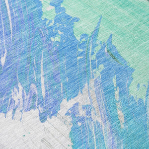 HomeRoots 5' Refreshing Pale Aqua Mint Green and Ivory Abstract Washable Area Rug for Indoor and Outdoor Use 8' Round 622500