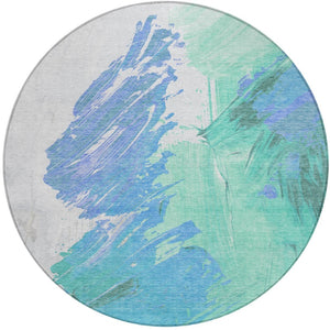 HomeRoots 5' Refreshing Pale Aqua Mint Green and Ivory Abstract Washable Area Rug for Indoor and Outdoor Use 8' Round 622500