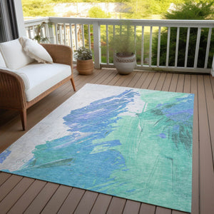 HomeRoots 5' Refreshing Pale Aqua Mint Green and Ivory Abstract Washable Area Rug for Indoor and Outdoor Use 8' X 10' 622501