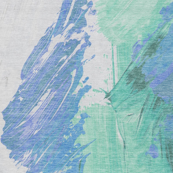 HomeRoots 5' Refreshing Pale Aqua Mint Green and Ivory Abstract Washable Area Rug for Indoor and Outdoor Use 8' X 10' 622501