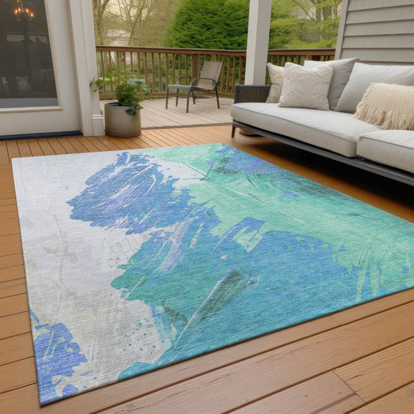 HomeRoots 5' Refreshing Pale Aqua Mint Green and Ivory Abstract Washable Area Rug for Indoor and Outdoor Use 8' X 10' 622501