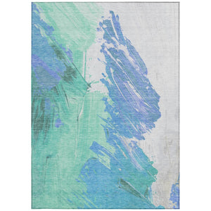 HomeRoots 5' Refreshing Pale Aqua Mint Green and Ivory Abstract Washable Area Rug for Indoor and Outdoor Use 9' X 12' 622502