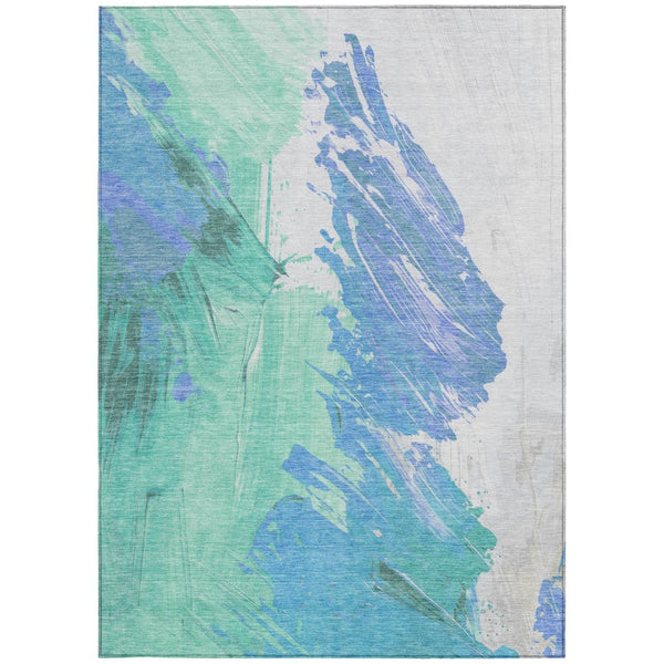 HomeRoots 5' Refreshing Pale Aqua Mint Green and Ivory Abstract Washable Area Rug for Indoor and Outdoor Use 9' X 12' 622502