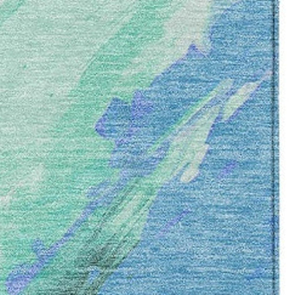HomeRoots 5' Refreshing Pale Aqua Mint Green and Ivory Abstract Washable Area Rug for Indoor and Outdoor Use 9' X 12' 622502