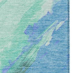 HomeRoots 5' Refreshing Pale Aqua Mint Green and Ivory Abstract Washable Area Rug for Indoor and Outdoor Use 10' X 14' 622503