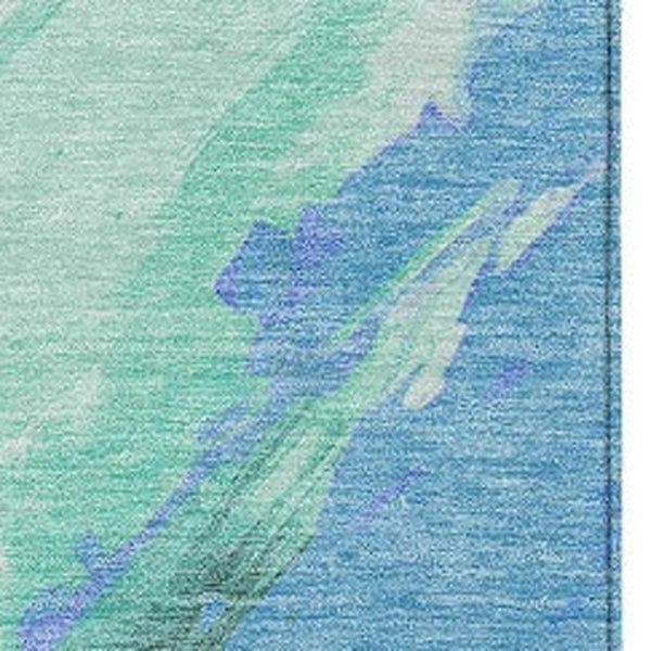 HomeRoots 5' Refreshing Pale Aqua Mint Green and Ivory Abstract Washable Area Rug for Indoor and Outdoor Use 10' X 14' 622503