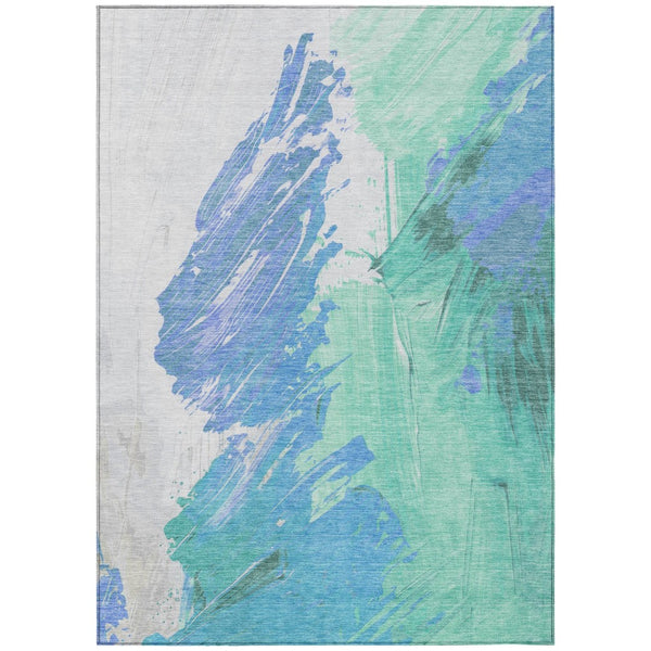 HomeRoots 5' Refreshing Pale Aqua Mint Green and Ivory Abstract Washable Area Rug for Indoor and Outdoor Use 10' X 14' 622503
