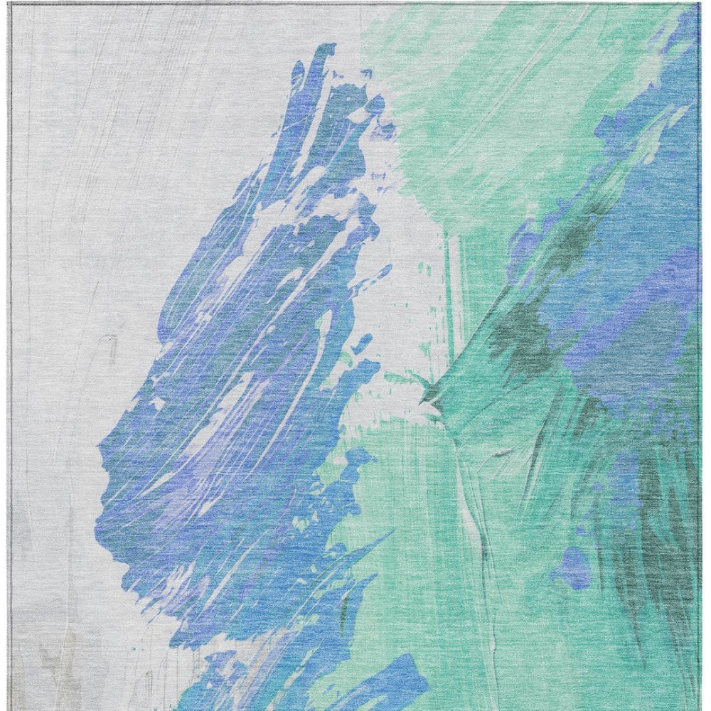 HomeRoots 5' Refreshing Pale Aqua Mint Green and Ivory Abstract Washable Area Rug for Indoor and Outdoor Use 10' X 14' 622503