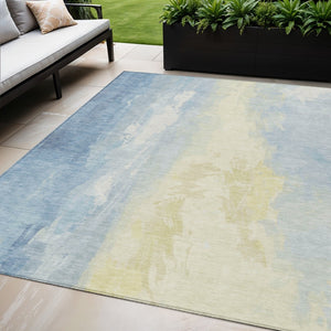HomeRoots 5' Denim Blue and Beige Abstract Area Rug - Durable, Stylish, Washable for Indoor and Outdoor Use 5' X 8' 622511