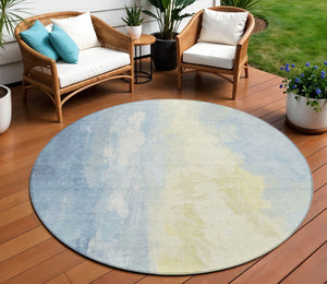 HomeRoots 5' Denim Blue and Beige Abstract Area Rug - Durable, Stylish, Washable for Indoor and Outdoor Use 8' Round 622512