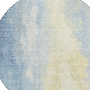 HomeRoots 5' Denim Blue and Beige Abstract Area Rug - Durable, Stylish, Washable for Indoor and Outdoor Use 8' Round 622512