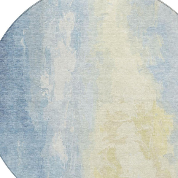 HomeRoots 5' Denim Blue and Beige Abstract Area Rug - Durable, Stylish, Washable for Indoor and Outdoor Use 8' Round 622512
