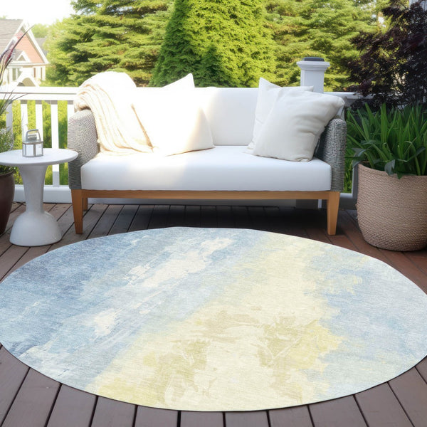 HomeRoots 5' Denim Blue and Beige Abstract Area Rug - Durable, Stylish, Washable for Indoor and Outdoor Use 8' Round 622512