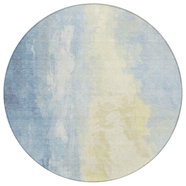 HomeRoots 5' Denim Blue and Beige Abstract Area Rug - Durable, Stylish, Washable for Indoor and Outdoor Use 8' Round 622512
