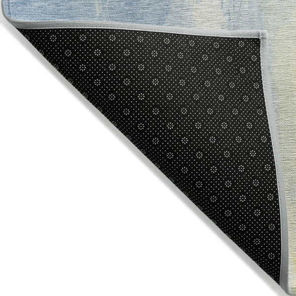 HomeRoots 5' Denim Blue and Beige Abstract Area Rug - Durable, Stylish, Washable for Indoor and Outdoor Use 8' Round 622512