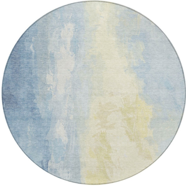 HomeRoots 5' Denim Blue and Beige Abstract Area Rug - Durable, Stylish, Washable for Indoor and Outdoor Use 8' Round 622512
