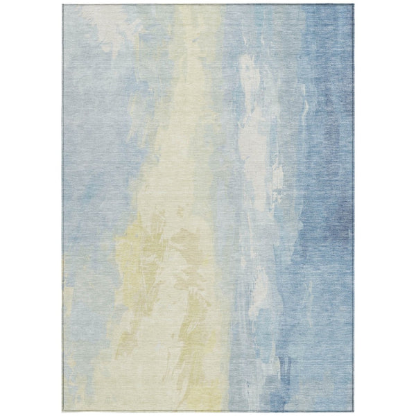 HomeRoots 5' Denim Blue and Beige Abstract Area Rug - Durable, Stylish, Washable for Indoor and Outdoor Use 8' X 10' 622513