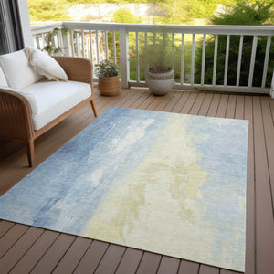 HomeRoots 5' Denim Blue and Beige Abstract Area Rug - Durable, Stylish, Washable for Indoor and Outdoor Use 8' X 10' 622513