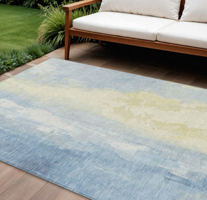 HomeRoots 5' Denim Blue and Beige Abstract Area Rug - Durable, Stylish, Washable for Indoor and Outdoor Use 9' X 12' 622514