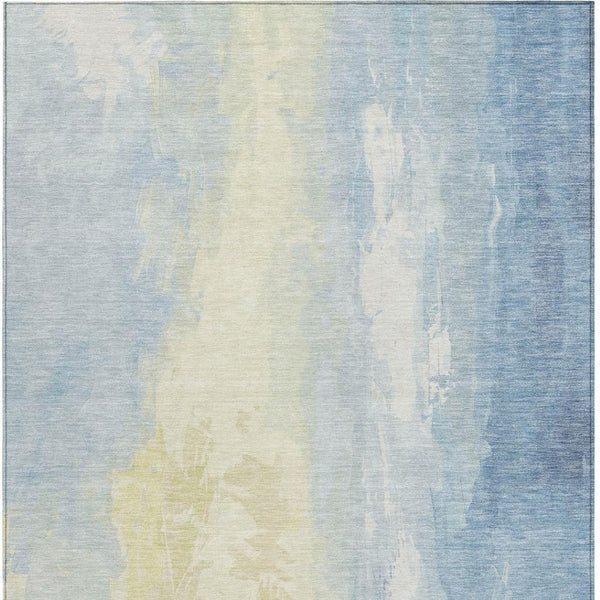 HomeRoots 5' Denim Blue and Beige Abstract Area Rug - Durable, Stylish, Washable for Indoor and Outdoor Use 9' X 12' 622514