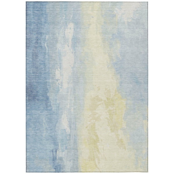 HomeRoots 5' Denim Blue and Beige Abstract Area Rug - Durable, Stylish, Washable for Indoor and Outdoor Use 9' X 12' 622514