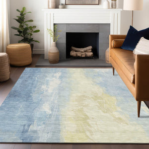 HomeRoots 5' Denim Blue and Beige Abstract Area Rug - Durable, Stylish, Washable for Indoor and Outdoor Use 9' X 12' 622514