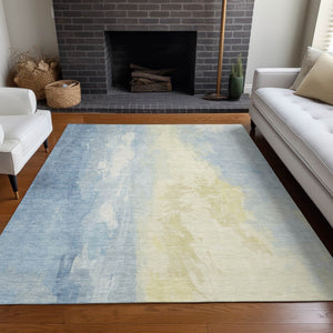 HomeRoots 5' Denim Blue and Beige Abstract Area Rug - Durable, Stylish, Washable for Indoor and Outdoor Use 9' X 12' 622514