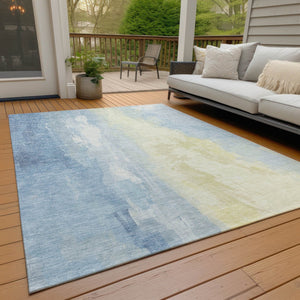 HomeRoots 5' Denim Blue and Beige Abstract Area Rug - Durable, Stylish, Washable for Indoor and Outdoor Use 9' X 12' 622514