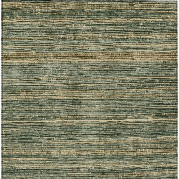 HomeRoots 5' Durable Fern Green and Charcoal Striped Area Rug – Washable, Stain-Resistant for Indoor/Outdoor Use 5' X 8' 622571
