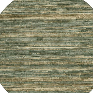 HomeRoots 5' Durable Fern Green and Charcoal Striped Area Rug – Washable, Stain-Resistant for Indoor/Outdoor Use 8' Round 622572