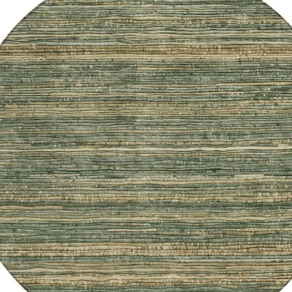 HomeRoots 5' Durable Fern Green and Charcoal Striped Area Rug – Washable, Stain-Resistant for Indoor/Outdoor Use 8' Round 622572